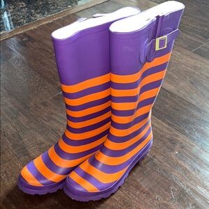 Lilly Bee Purple and Orange Striped Rain Boots